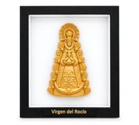 Tableau de la Vierge du Rocío en 3D, noir et doré, 23 x 18 x 10 cm | Fabriqué en PLA