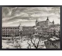 Tableau de l'Alcazar de Toledo en noir et blanc - Poster de Tolède avec | Décoration pour salon, tableaux d'architecture, décoration classique, tableaux décoratifs de villes, affiches