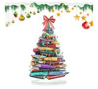 Tableau De Livre De Noël - Signe Acrylique Coloré 2D 9 X 7 Pouces | Signe Décoratif De L'arbre De Noël Pour Table, Étagère, Étude, Bibliothèque, Maison, Bureau, Club De Livre | Décoration De Salle Fes