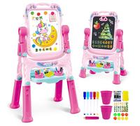 Tableau de malt pour enfants - Réglable en hauteur - Double face - Pivotant - Chevalet - Avec accessoires de peinture - Tableau éducatif préscolaire pour filles à partir de 3 à 5 ans