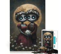 Tableau de Mariage de Couples de squelettes au Clair de Lune Puzzle de 1000 pièces pour Adultes Jeu de logique mentale Anti-Stress Découpe Ferme Cadeau Exceptionnel 50x75cm