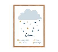 Tableau de naissance Yellow Tipi Rain of Happiness Bleu 30x40 cm