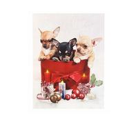 Infactory : Tableau de Noël à 3 LED avec des chiots 30 x 40 cm G