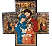 Tableau de Noël en forme de croix avec inscription « Sainte Famille » - Doré/argenté - 15,2 x 15,2 cm - Cadeau religieux
