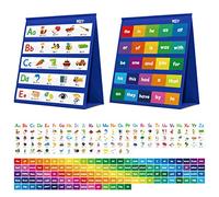 Tableau de poche de bureau, 120 cartes double face effaçables à sec comprenant 26 lettres avec images et 120 premiers mots, tableau de poche de table autonome pour une utilisation en classe