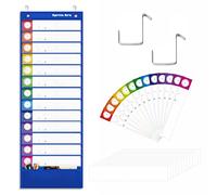 Tableau de Poche de l'horaire Quotidien, Cartes de vec 13 + 1 Poches, 13 Cartes Colorées Recto-Verso et 13 Vierges, Comprend 2 Cintres de Montage sur La Porte (Bleu/Noir 33 cm x 91,4 cm)