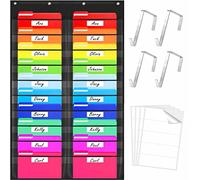 Tableau de poche de rangement, dossier d'organisation murale avec 20 pochettes transparentes, 20 autocollants vierges effaçables à sec et 4 crochets de porte pour fichiers, factures et bureau