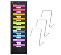 Tableau de poche de rangement robuste pour salle de vec 10 poches pour étiquettes, 3 crochets de porte inclus, organiseur de fichiers mural à suspendre pour dossiers, devoirs, fichiers,