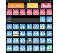 Tableau de poche du calendrier de alendrier classe 25x24 pouces avec 104 cartes, tableau poche suspendu avec crochets, pour fournitures scolaires à domicile.