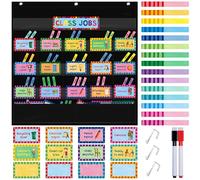Tableau de Poches pour les Tâches de Classe, 1 Tableau de Poches + 83 Cartes Effaçables + 3 Crochets en Métal + 2 Marqueurs, Aide de l'Enseignant pour Tableau d'Affichage de l'École à la Maison