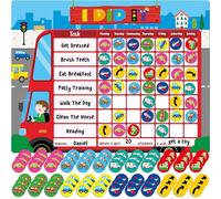 Tableau de récompense magnétique, tableau de travail effaçable à sec, un tableau et 72 aimants de récompense magnétiques, suivi du comportement sur le thème du transport pour la routine quotidienne