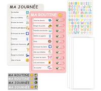 Tableau de Routine Quotidienne pour Enfants Planning de Tâches 2 Tableaux avec 10 Cartes Liste de Contrôle personnaliser DIY Tâches Ménagères Rappel Plan d'Études et Les lettres Sticker (Blanc+Rose)