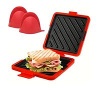 Tableau de sandwich au micro-ondes, grille-pain, grille-pain micro-ondes, casserole, rapide, pas d'électricité, sans fil, lave-vaisselle facile à nettoyer, pour les voyages ou le bureau (rouge)