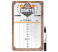 Tableau de score de fléchettes (gris) effaçable à sec pour conserver le score dans les jeux de cricket, 301 ou 501- Meta enseignes en métal affiche vintage metal deco 12x8 inch/30x20cm