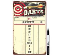 Tableau de score de fléchettes (jaune) effaçable à sec pour noter le score dans les jeux de cricket, 301 ou 501 enseignes en métal affiche vintage metal deco 12x8 inch/30x20cm