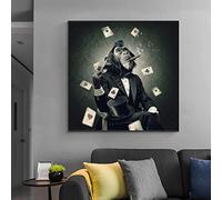 Tableau de singe tendu et encadré prêt à accrocher - Grand tableau abstrait sur toile d'art mural 70x70cm (28x28in) avec cadre