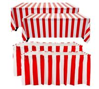 Tableau de table de carnaval 4pcs / Set Jupe de table de carnaval à rayures à rayures blanches rouges 4x9ft. ＆ 14x2ft..Décorations de fête à thème cirque étanche pour la fête de cirque, soirée cinéma