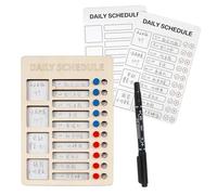 Tableau de tâches en bois pour enfants avec 3 cartes de tâches réutilisables et 1 marqueur double face pour l'organisation des routines scolaires et scolaires