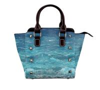 Tableau de texture chrysanthème blanc pour femme avec poignée supérieure Sac à bandoulière Personnalité Rivet Cartable Fourre-tout moyen Sac à main Sac à main Sac à main, The Deep Blue Sea, One Size