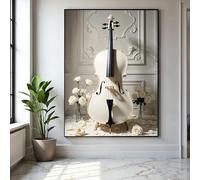 Tableau de violoncelle blanc, estampes musicales classiques, affiches florales romantiques de roses, œuvre d'art esthétique de décoration intérieure de style vintage (20x30cm/cadre intérieur)