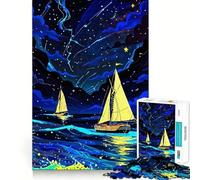 Tableau de voiliers sous Un Ciel étoilé Puzzle de 1000 pièces pour Adolescents Jeu de logique Stimulant Amusant en intérieur Bordure de qualité supérieure Cadeau mémorable (38x52cm)