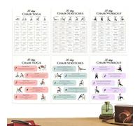 Tableau de yoga sur chaise - Cartes de fitness 30 jours 6 pièces, guide d'entraînement assis, affiche | Livre de yoga sur chaise, ensemble de plans d'exercices, défi de force, kit de bien-être p