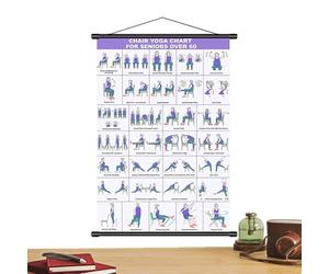 Tableau de yoga sur chaise - Poses multiples pliables, poster mural, entraînement d'étirement doux, guide pour les personnes âgées de plus de 60 ans | Aide pédagogique facile pour les personnes âgées