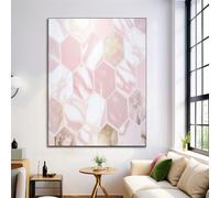 Tableau Deco Feuille D'Or Hexagonal, Tableau Affiches Décoration Murale Toile Abstrait Marbre, Affiches Murale Blanc rosé pour Chambre Salon Salle de Bain, 70x100cm Sans Cadre