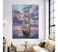 Tableau Deco Nuages Niveau De La Mer Voilier, Tableau Affiches Décoration Murale Toile Vintage, Affiches Murale Rose pour Chambre Salon Salle de Bain, 70x100cm Sans Cadre