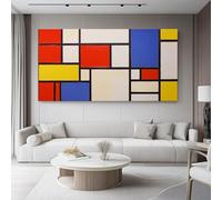 Tableau décoratif 120L x50l cm Décoration murale pour salon et chambre Blocs de couleurs géométriques Mondrian paysage prêt à accrocher, décoration d'intérieur pour bureau Rouge Bleu