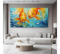 Tableau décoratif 40L x30l cm Décoration murale pour salon et chambre Peinture à l'huile de poissons rouges paysage prêt à accrocher, décoration d'intérieur pour bureau Orange Bleu