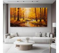 Tableau décoratif 70L x50l cm Décoration murale pour salon et chambre Peinture à l'huile Forêt Paysage d'automne paysage prêt à accrocher, décoration d'intérieur pour bureau Couleur chaude orange