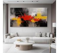 Tableau décoratif 80L x50l cm Décoration murale pour salon et chambre Lignes de blocs de couleurs abstraites paysage prêt à accrocher, décoration d'intérieur pour bureau Noir Jaune