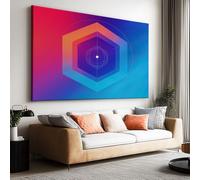 Tableau Décoratif Abstrait Impression sur Toile 40L x 30l cm, Peinture Moderne Tendue sur Châssis en Bois Sci Fi Géométrique Bleu Orange Hexagone pour Bureau et Salon - Art Mural Prêt à Poser