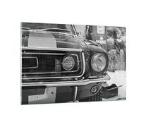 Tableau Décoratif en Verre 120x80cm Noir et Blanc Autos - 4619 | Gué Mustang Mach Impression sur Verre Grand Décoration Murale Art Mural Verre Trempé Salon Chambre Design Moderne ARTTOR