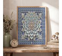 Tableau Décoratif Mandala De Perles De Luxe 80X120Cm - Impression Sur Toile Bleu - Décoration Murale Sans Cadre Pour Salon Cuisine Chambre - Tableau Peinture Posters Relief De Plumes Exotiques