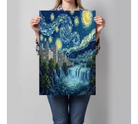 Tableau Décoratif Mural Contemporain, Ciel Étoilé Abstrait Ville Peinture L'Huile Cascade, Grand Tableau Sur Toile Moderne Design Salon Sans Cadre, Décoration Murale Toile Bleu Marine, 50X70Cm