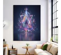 Tableau Décoratif Mural Contemporain, Géométrie Futuriste, Grand Tableau Sur Toile Moderne Design Salon Sans Cadre, Décoration Murale Toile Triangle Abstrait Fantastique Bleu-Violet, 40X50Cm