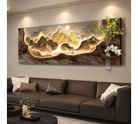 Tableau Décoratif Mural En Grès 3D Avec Éclairage, Sculptures Murales LED, Vase En Verre Et Plante Verte Artificielle, Lampe Murale Paysagère Pour Salon, Chambre(C,25 * 80cm)
