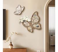 Tableau décoratif mural en grès 3D, sculpture murale créative, peinture décorative avec plante artificielle, forme de papillon, pour la maison, le restaurant, l'hôtel (Beige 43*43cm/16.9*16.