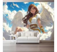 Tableau Décoratif Mural Toile - Art Anime nuages anges ailes Impression HD, Peinture Murale pour Salon Chambre Bureau, Bleu Blanc Décoration Intérieure Contemporaine - 200 x 140 cm