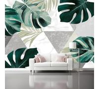 Tableau Décoratif Mural Toile - Art Géométrique feuilles de Monstera triangles Impression HD, Peinture Murale pour Salon Chambre Bureau, Coloré Décoration Intérieure Contemporaine - 400 x 280 cm