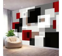 Tableau Décoratif Mural Toile - Art Moderne minimaliste carrés abstrait Impression HD, Peinture Murale pour Salon Chambre Bureau, Rouge gris-noir Décoration Intérieure Contemporaine - 300 x 210 cm