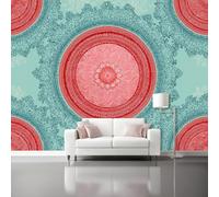 Tableau Décoratif Mural Toile - Art Motifs élégants mandalas Impression HD, Peinture Murale pour Salon Chambre Bureau, Turquoise rouge corail Décoration Intérieure Contemporaine - 300 x 210 cm