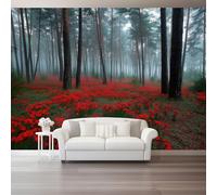 Tableau Décoratif Mural Toile - Art Mystérieux Forêt de pins Mer de fleurs Impression HD, Peinture Murale pour Salon Chambre Bureau, Sombre Décoration Intérieure Contemporaine - 350 x 256 cm