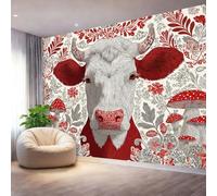 Tableau Décoratif Mural Toile - Art Scandinave art populaire vache Impression HD, Peinture Murale pour Salon Chambre Bureau, Rouge Blanc Décoration Intérieure Contemporaine - 300 x 210 cm
