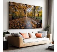 Tableau Décoratif Paysage Impression sur Toile 120L x 60l cm, Peinture Moderne Tendue sur Châssis en Bois Naturel Parc Automne Forêt Feuilles Tombées pour Bureau et Salon - Art Mural Prêt à Poser