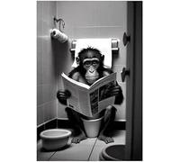 Tableau décoratif pour salle de bain en HDF de 6 mm, 40 x 30 cm - Chimpanzé amusant sur les toilettes - Art mural sans cadre pour cadeau original et amusant (sans cadre)