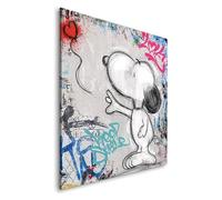 Tableau décoratif Snoopy et son ballon street-art - Toile imprimée sur châssis - Décoration Murale Salon Chambre (80cm x 80cm)