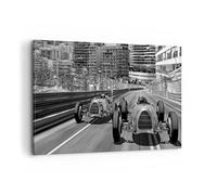 Tableau Décoratif sur Toile 120x80 cm Noir et Blanc Autos - 4843 | Formule 1 Rétro Impression sur Toile Grand Décoration Murale Art Mural Toile Imprimée Salon Chambre Cuisine ARTTOR